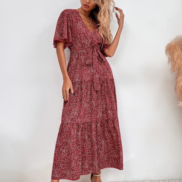 Boho Blue Butterfly Sleeve Ruffle Maxi Dress - Picture 9 of 10